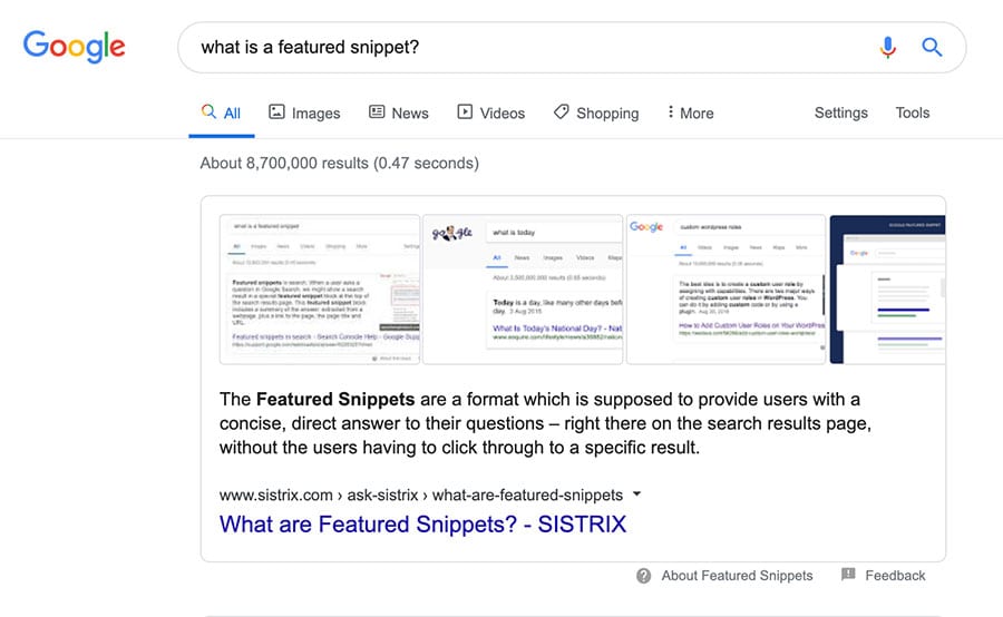featured snippets