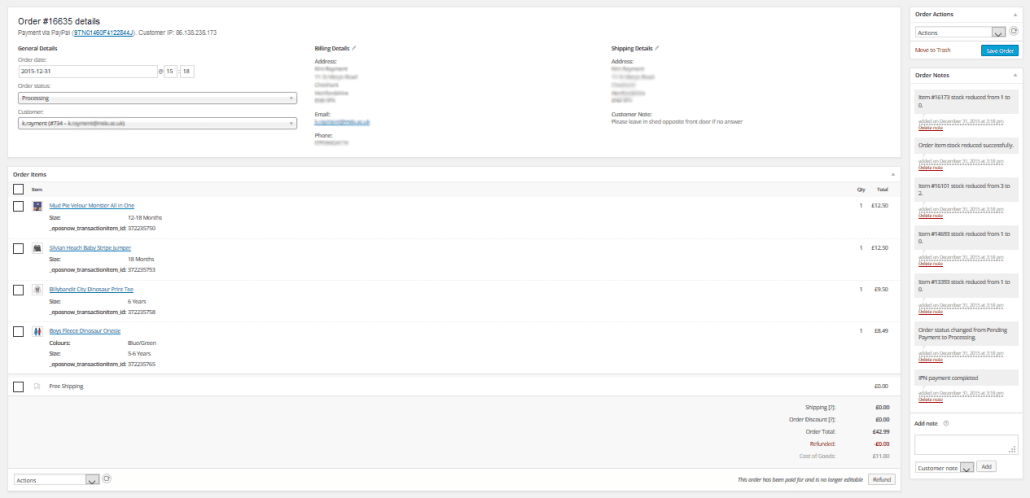 Managing webshops 12 WooCommerce order details