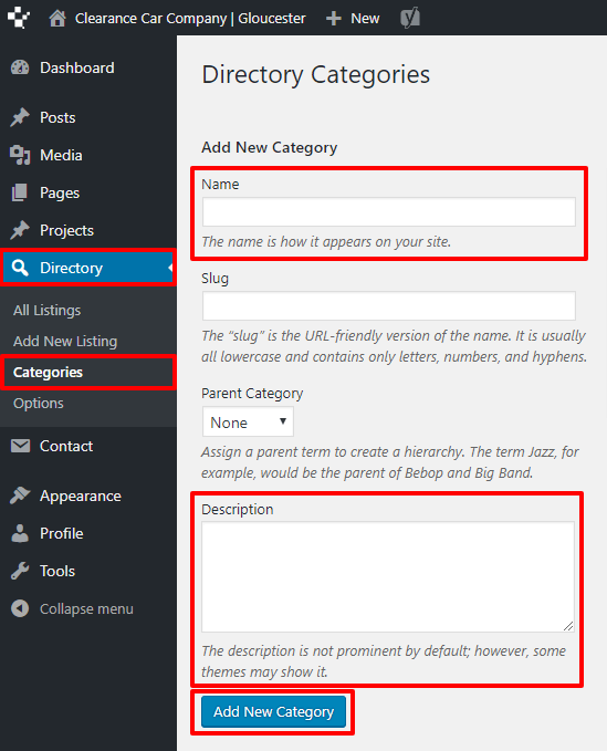 Add a Directory Category 1 Nettl Directory - Add a New Category