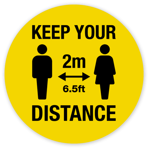 Keep your distance yellow sign