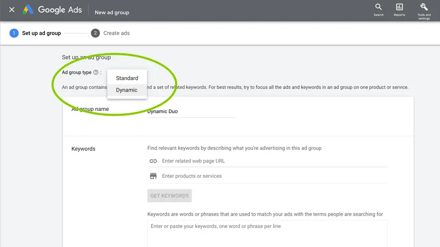 dynamic-ads-1-900 google dynamic search ads setup step 1