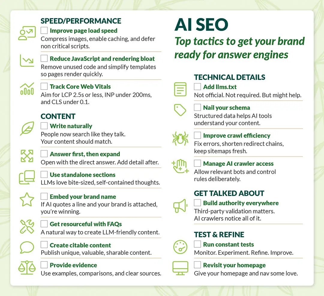 AI-SEO-Tactics-Checklist-L AI SEO tips and tactics to get your brand ready for LLMs and Answer Engines