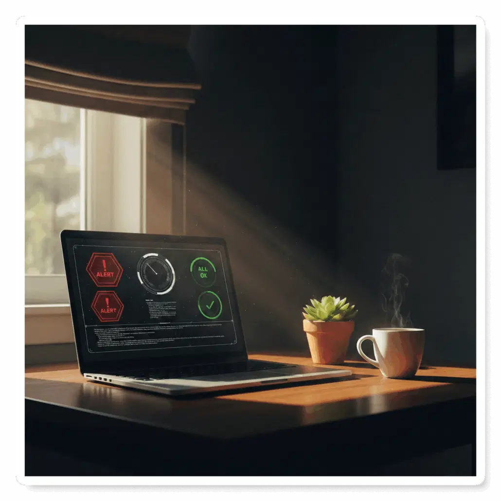 laptop with security warnings