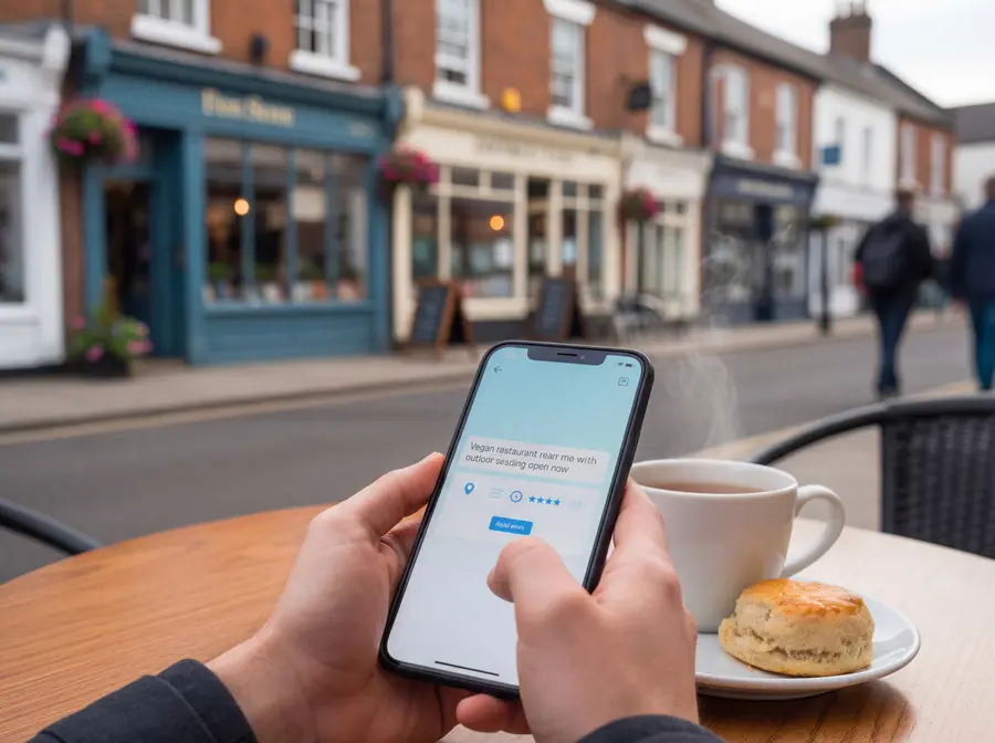smartphone-at-outdoor-cafe-900 someone searching an ai platform with a long prompt query