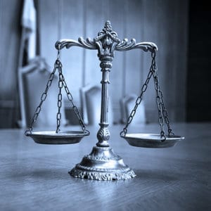 Decorative Scales of Justice in the Courtroom