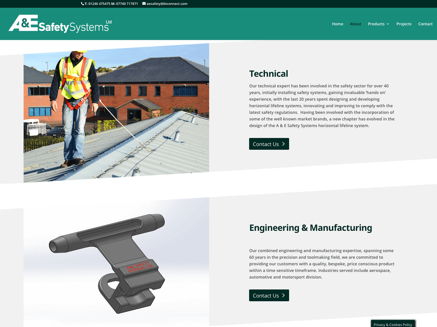 A & E Safety Systems website about us page