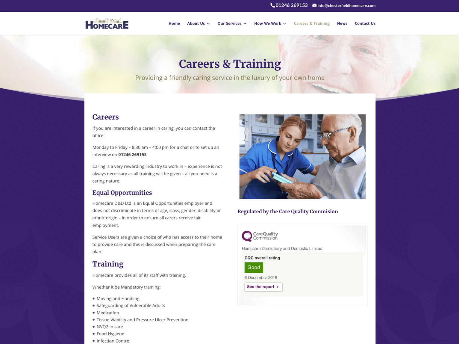 Homecare Chesterfield Careers & Training page