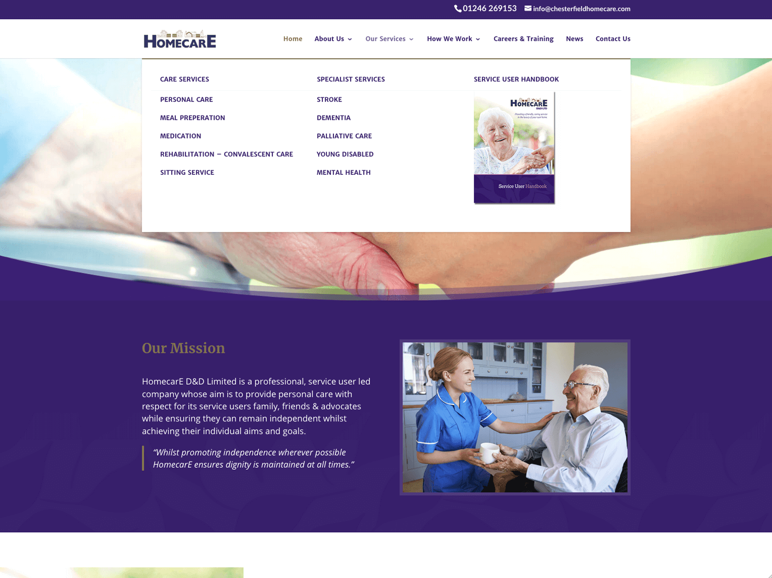 Homecare Chesterfield homepage megamenu