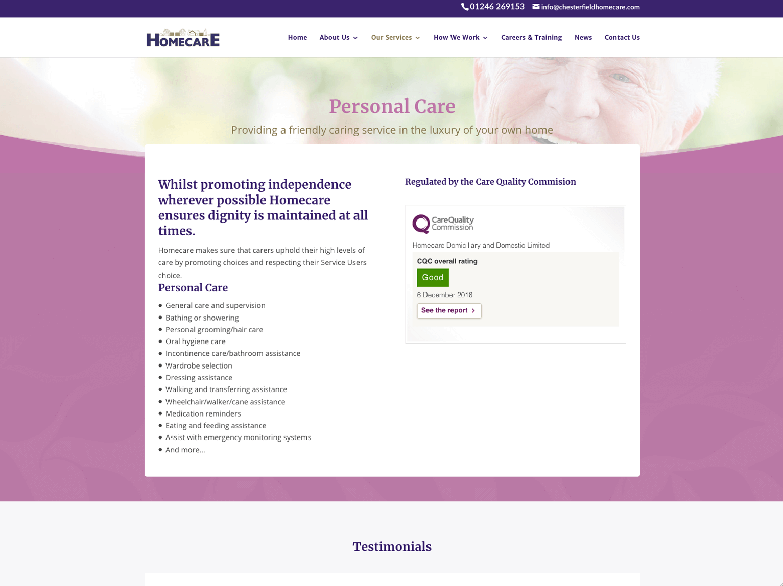 Homecare Chesterfield Personal Care page