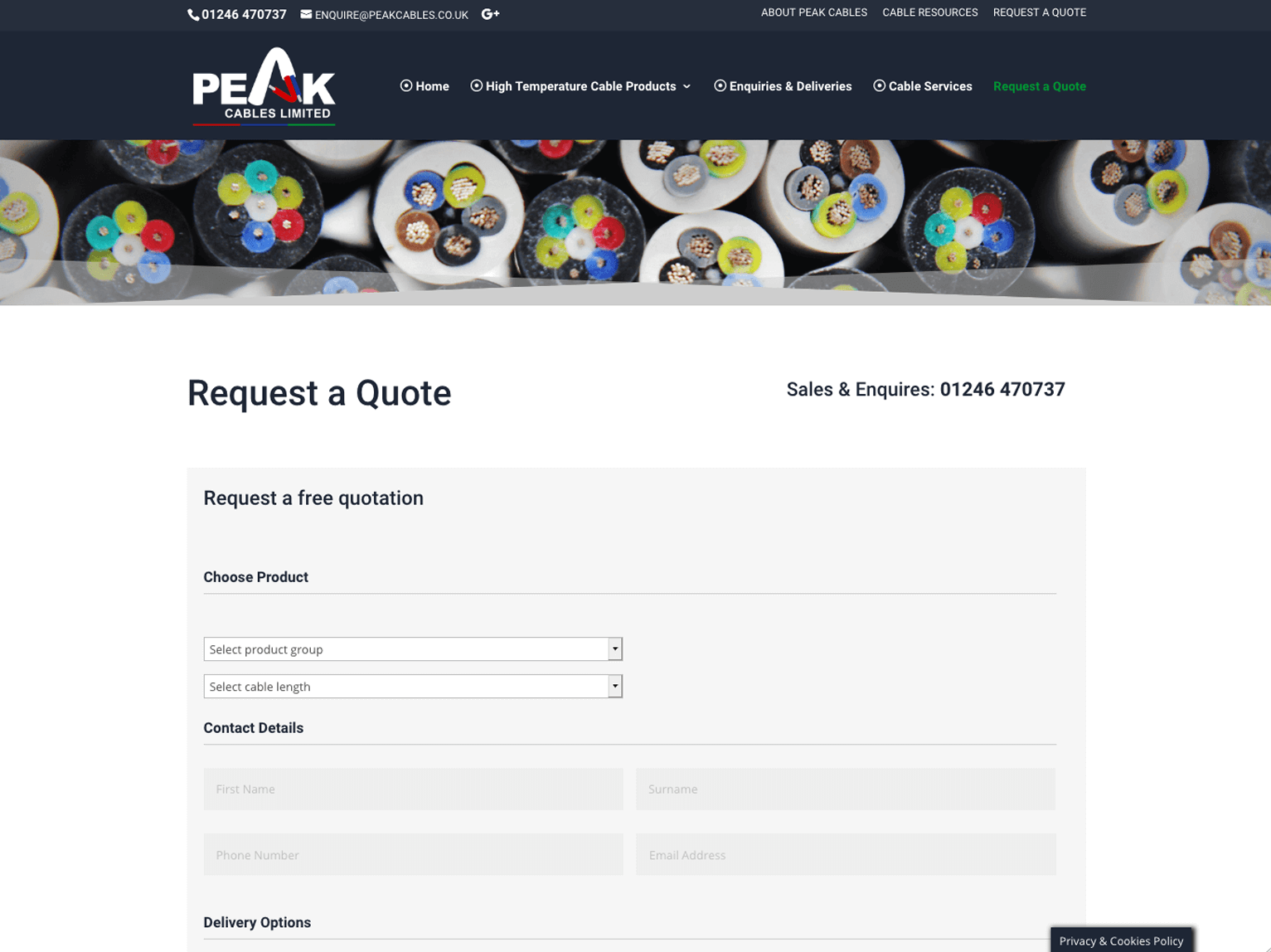 Peak Cables Chesterfield Request a Quote Page