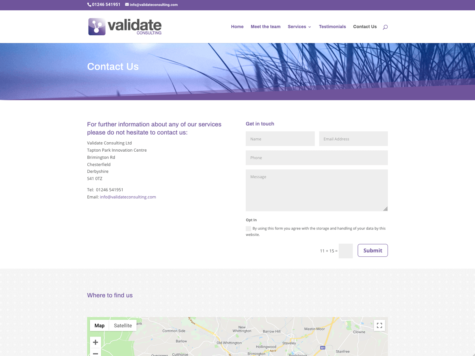 Validate Consulting Chesterfield contact page