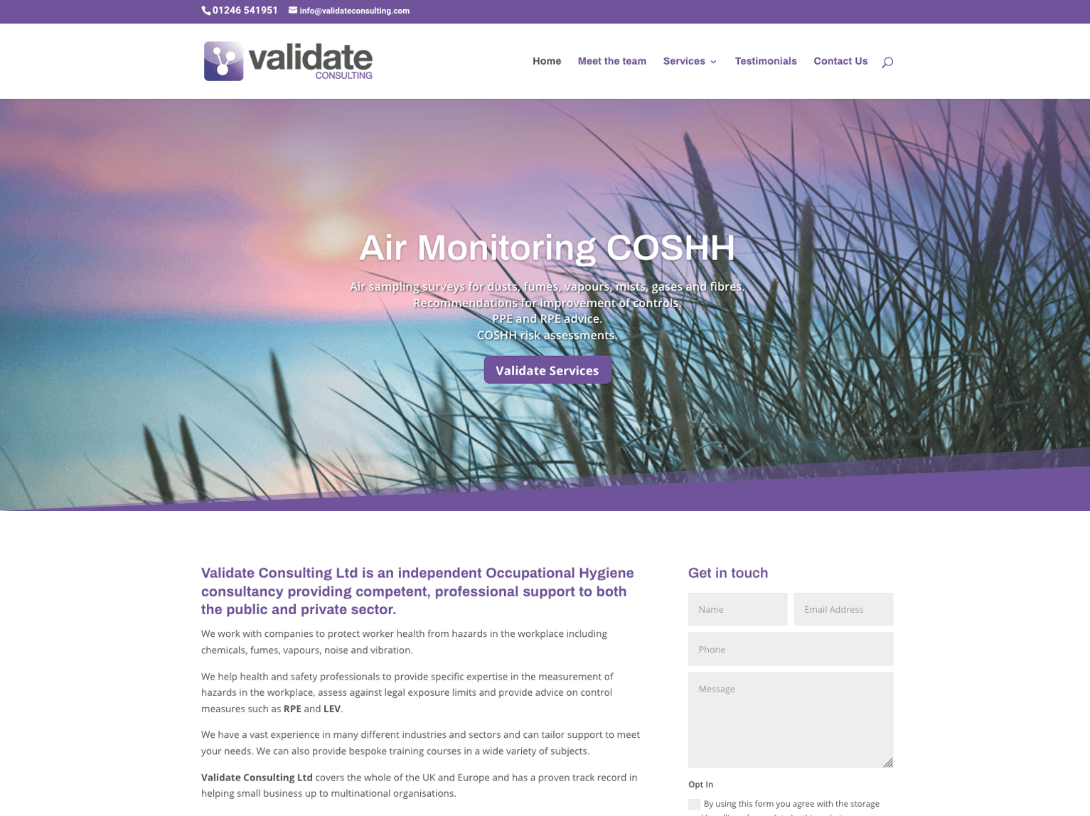 Validate Consulting Chesterfield home page