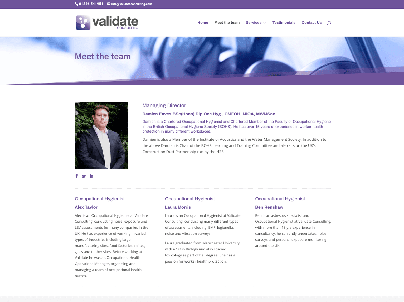 Validate Consulting Chesterfield team page