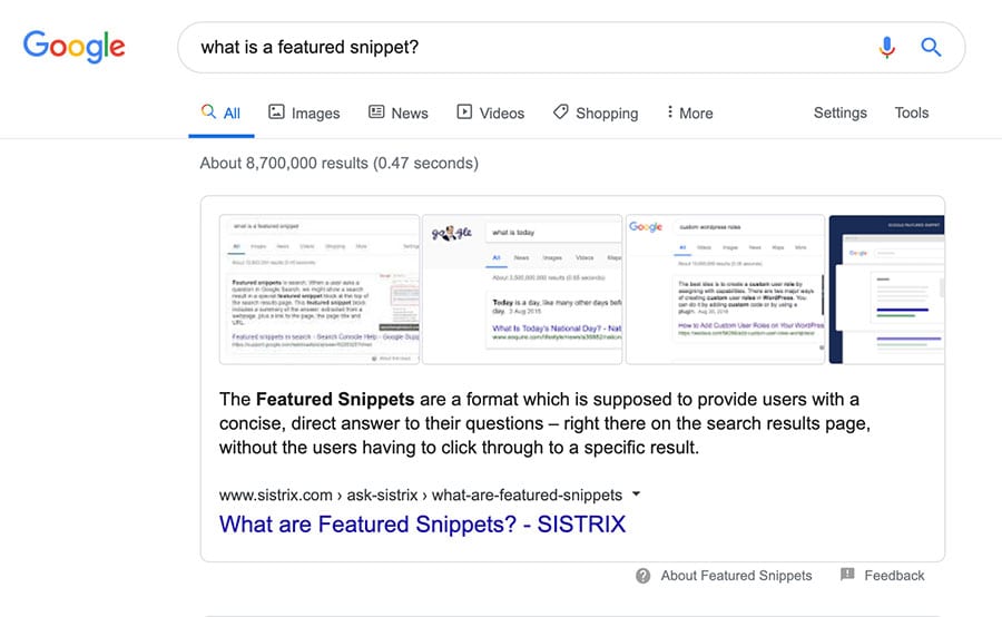 - featured snippets