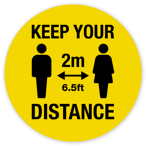 Keep your distance yellow sign