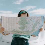 Woman looking at map