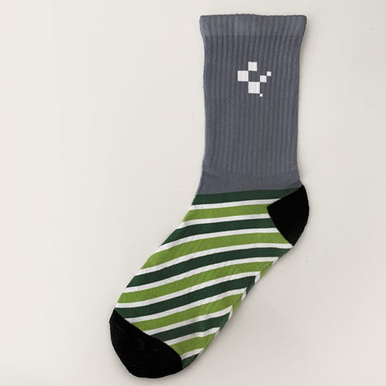 Grey, green, and white sock
