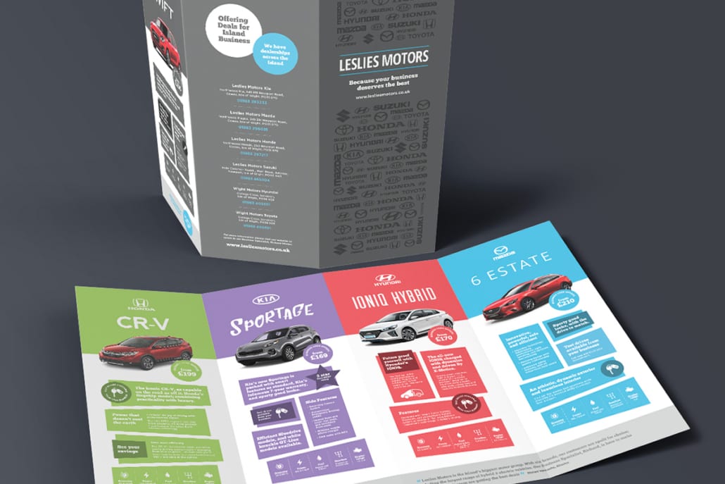 - Leslies Motors brochure colourful print