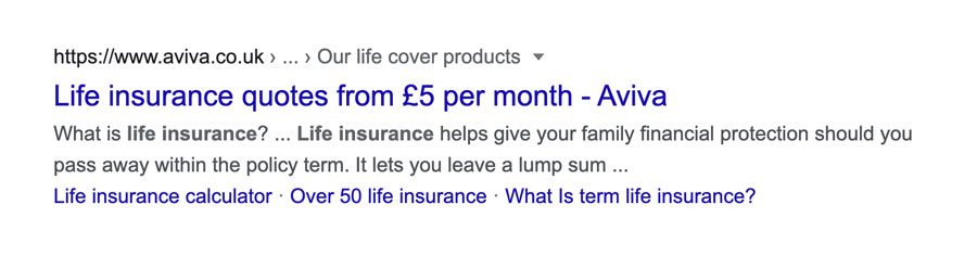 life insurance seo search result