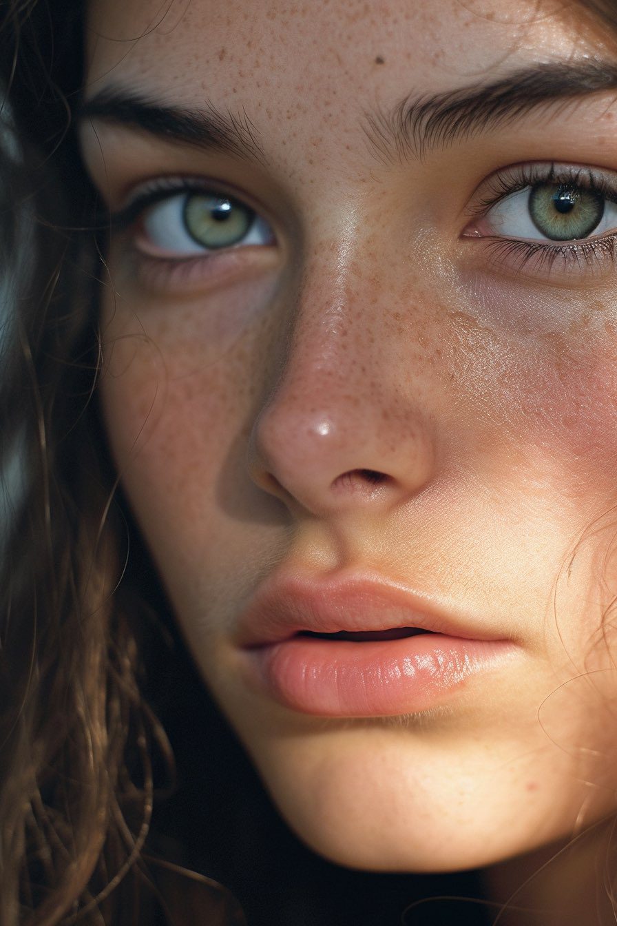 A close up photograph of the most beautiful 21 year old woman alive, dramatic and stunning award winning photo, dramatic linear delicacy, shot on Sony aiii high resolution digital camera, hyper realistic skin, global illumination, very natural features, TIME cover photo, f/11 --uplight --ar 2:3 --q 2 --style raw --v 5.1