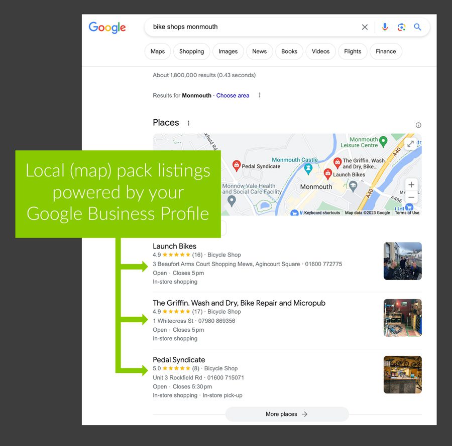 google local search local map pack listings on serp