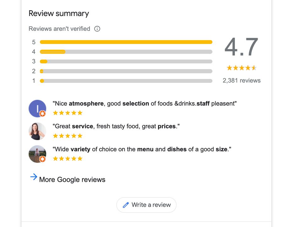 google my business reviews