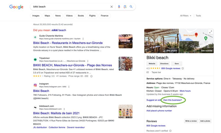 Google Business Profile example