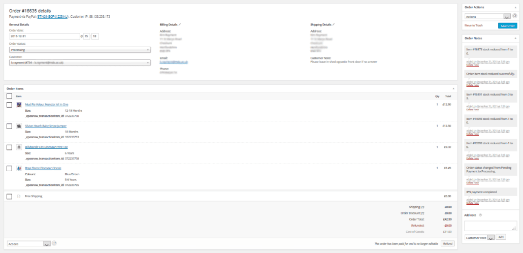 WooCommerce order details